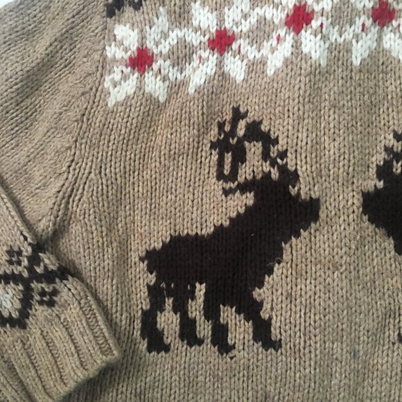 Baby Gap Button Up Knit Sweater Pockets Hooded Reindeer Moose Sz 3 Unisex Beige - Picture 13 of 15